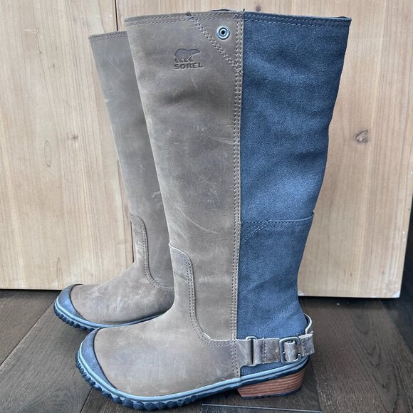 Sorel Slimboot Waterproof Suede Leather Boots Size 7 Brown Gray Tall All Weather - Picture 8 of 9